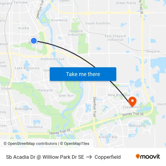 Sb Acadia Dr @ Williow Park Dr SE to Copperfield map