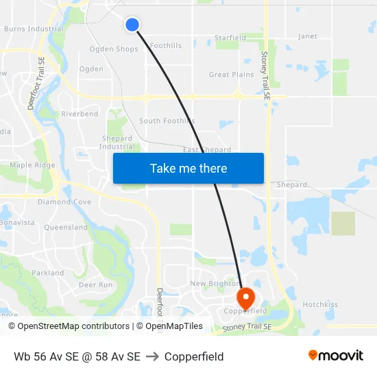 Wb 56 Av SE @ 58 Av SE to Copperfield map