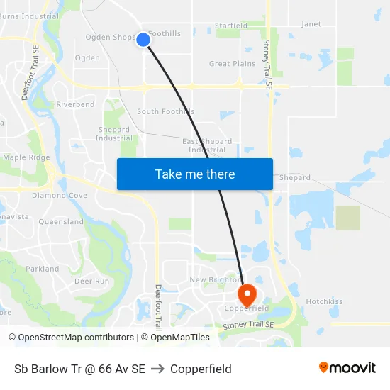 Sb Barlow Tr @ 66 Av SE to Copperfield map