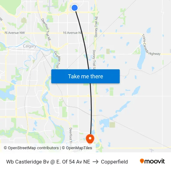 Wb Castleridge Bv @ E. Of 54 Av NE to Copperfield map