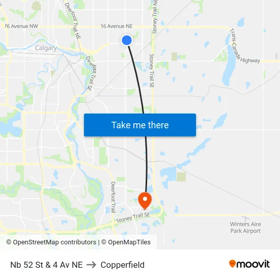 Nb 52 St & 4 Av NE to Copperfield map