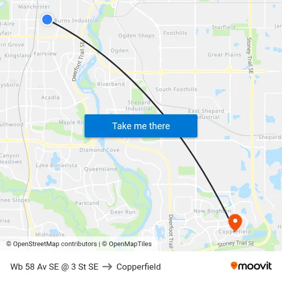 Wb 58 Av SE @ 3 St SE to Copperfield map