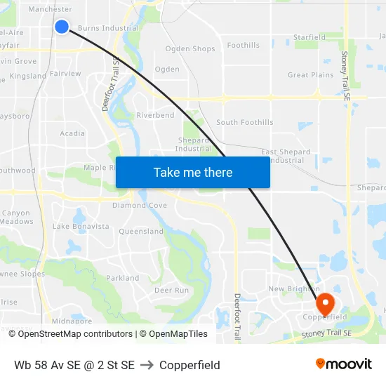 Wb 58 Av SE @ 2 St SE to Copperfield map