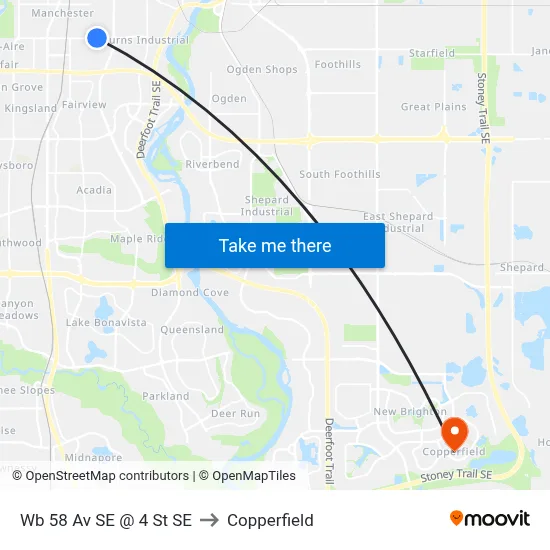 Wb 58 Av SE @ 4 St SE to Copperfield map