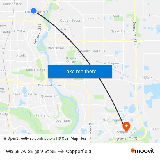 Wb 58 Av SE @ 9 St SE to Copperfield map