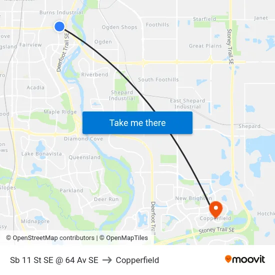 Sb 11 St SE @ 64 Av SE to Copperfield map