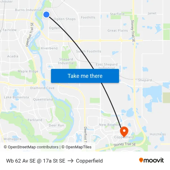 Wb 62 Av SE @ 17a St SE to Copperfield map