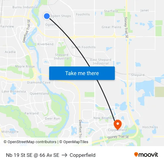 Nb 19 St SE @ 66 Av SE to Copperfield map