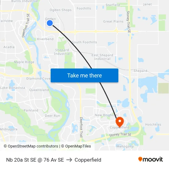 Nb 20a St SE @ 76 Av SE to Copperfield map