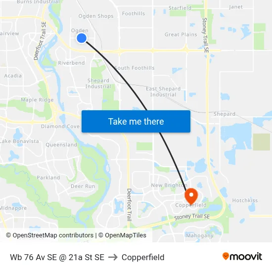 Wb 76 Av SE @ 21a St SE to Copperfield map