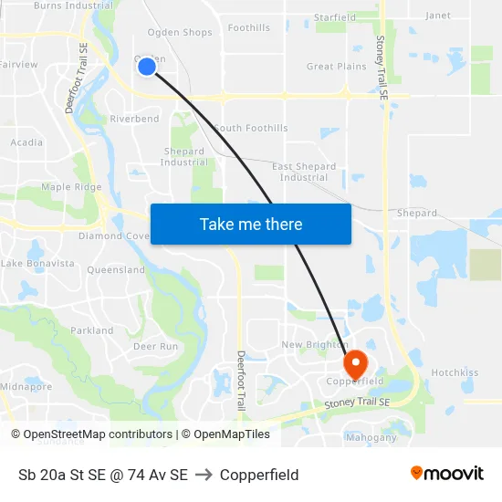 Sb 20a St SE @ 74 Av SE to Copperfield map