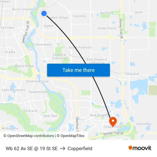 Wb 62 Av SE @ 19 St SE to Copperfield map
