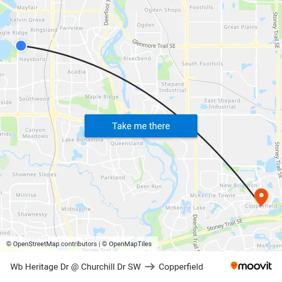 Wb Heritage Dr @ Churchill Dr SW to Copperfield map