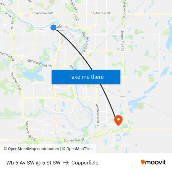 Wb 6 Av SW @ 5 St SW to Copperfield map