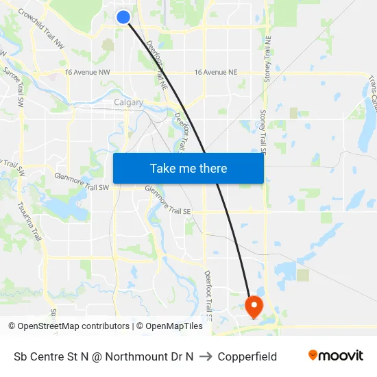 Sb Centre St N @ Northmount Dr N to Copperfield map