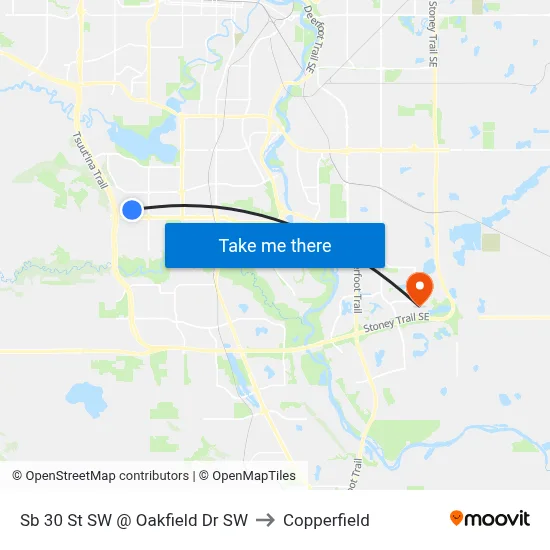 Sb 30 St SW @ Oakfield Dr SW to Copperfield map