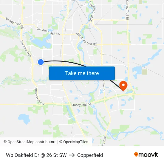 Wb Oakfield Dr @ 26 St SW to Copperfield map
