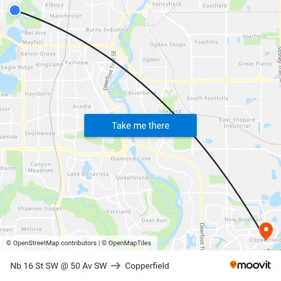 Nb 16 St SW @ 50 Av SW to Copperfield map