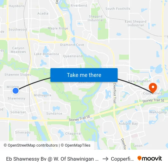 Eb Shawnessy Bv @ W. Of Shawinigan Dr SW to Copperfield map
