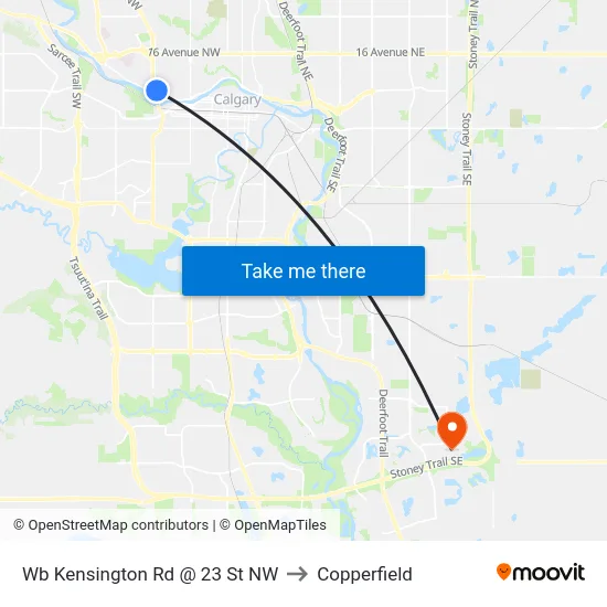 Wb Kensington Rd @ 23 St NW to Copperfield map