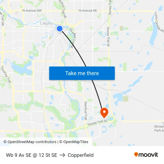 Wb 9 Av SE @ 12 St SE to Copperfield map