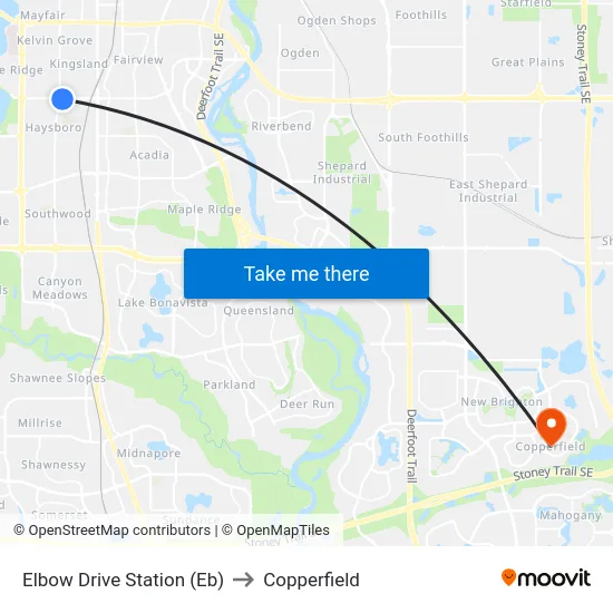 Elbow Drive Station (Eb) to Copperfield map