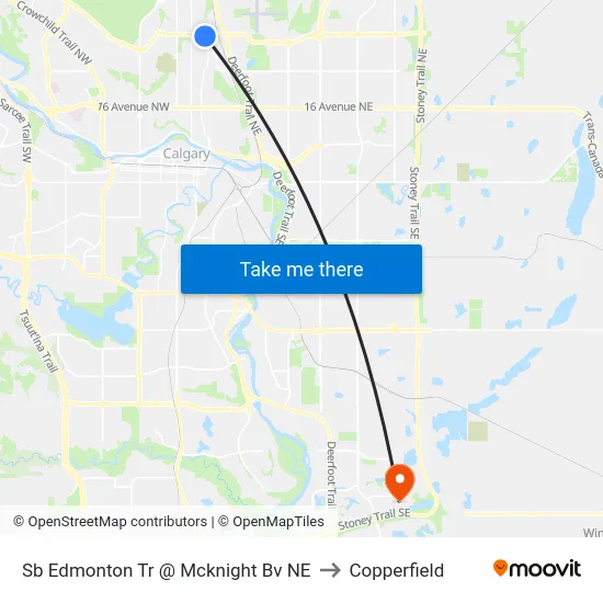 Sb Edmonton Tr @ Mcknight Bv NE to Copperfield map