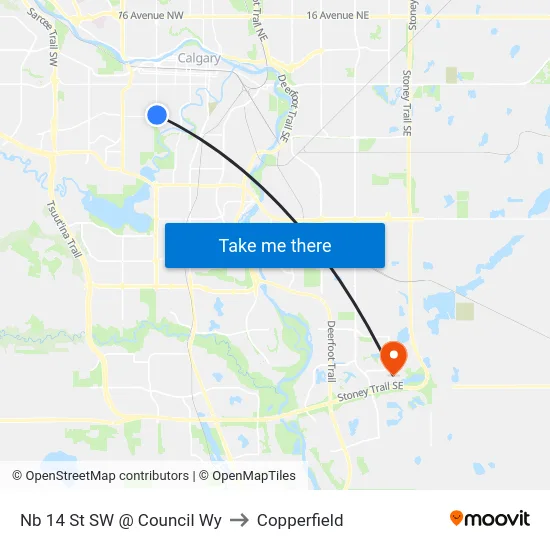 Nb 14 St SW @ Council Wy to Copperfield map