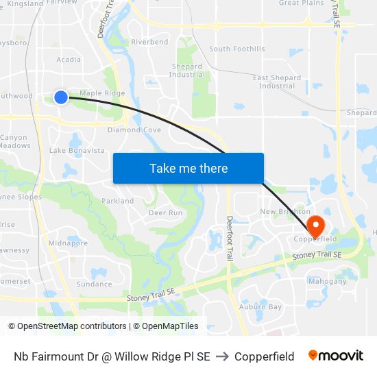 Nb Fairmount Dr @  Willow Ridge Pl SE to Copperfield map