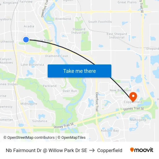 Nb Fairmount Dr @ Willow Park Dr SE to Copperfield map