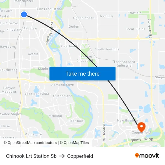 Chinook Lrt Station Sb to Copperfield map