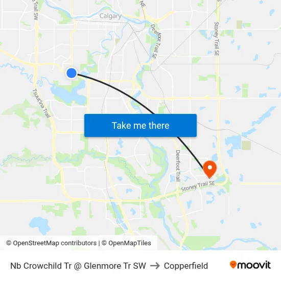 Nb Crowchild Tr @ Glenmore Tr SW to Copperfield map