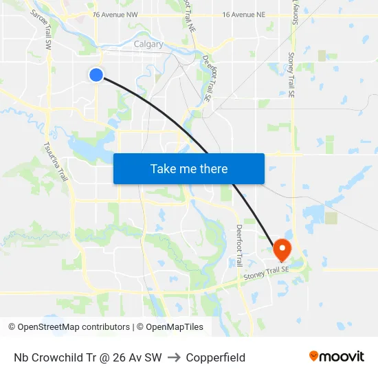 Nb Crowchild Tr @ 26 Av SW to Copperfield map