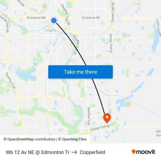Wb 12 Av NE @ Edmonton Tr to Copperfield map