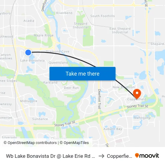 Wb Lake Bonavista Dr @ Lake Erie Rd SE to Copperfield map