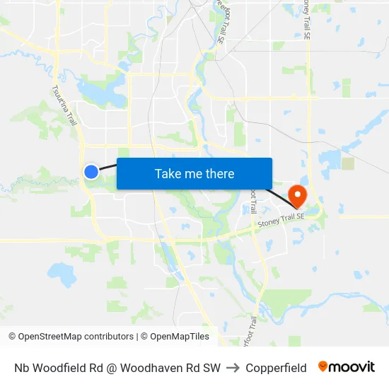 Nb Woodfield Rd @ Woodhaven Rd SW to Copperfield map