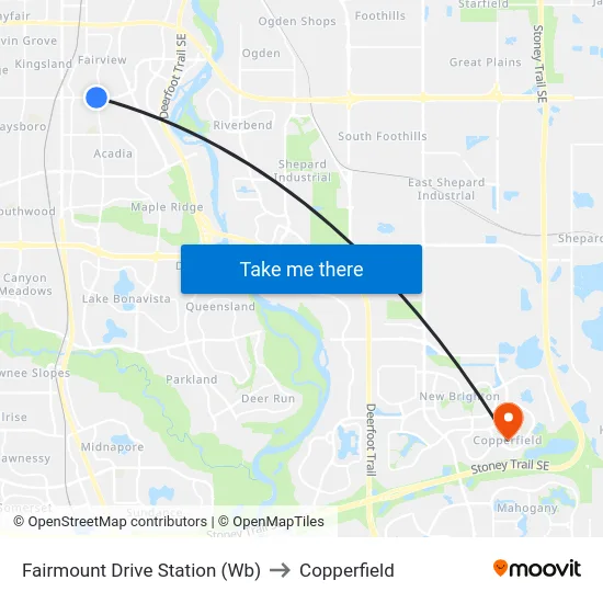 Fairmount Drive Station (Wb) to Copperfield map