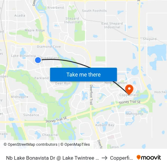 Nb Lake Bonavista Dr @ Lake Twintree Dr SE to Copperfield map