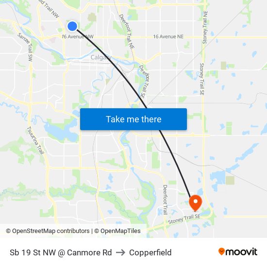 Sb 19 St NW @ Canmore Rd to Copperfield map