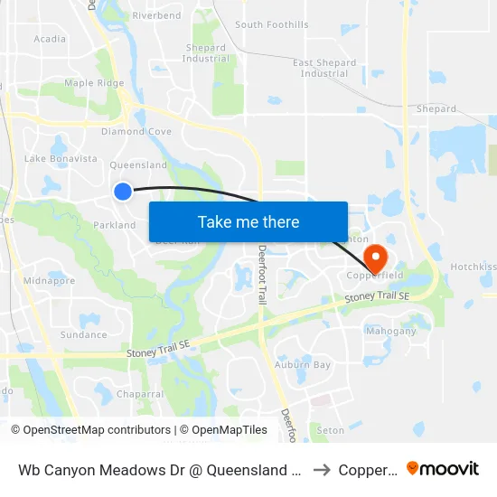 Wb Canyon Meadows Dr @ Queensland Dr SE (W. Leg) to Copperfield map