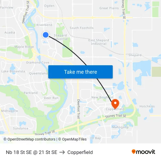 Nb 18 St SE @ 21 St SE to Copperfield map