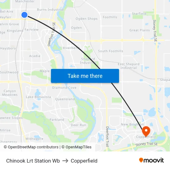 Chinook Lrt Station Wb to Copperfield map