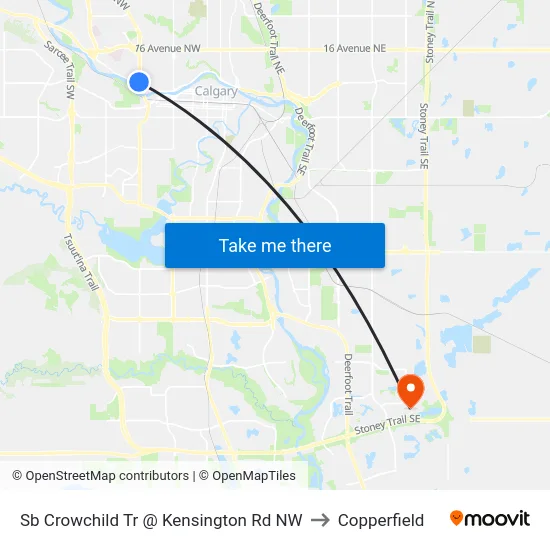 Sb Crowchild Tr @ Kensington Rd NW to Copperfield map