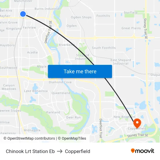 Chinook Lrt Station Eb to Copperfield map