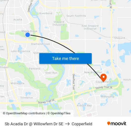 Sb Acadia Dr @ Willowfern Dr SE to Copperfield map