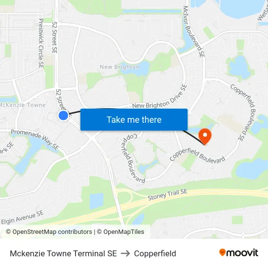 Mckenzie Towne Terminal SE to Copperfield map
