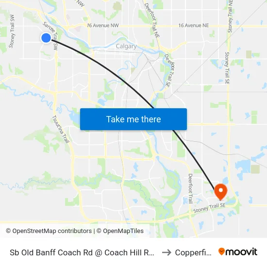 Sb  Old Banff Coach Rd @ Coach Hill Rd SW to Copperfield map