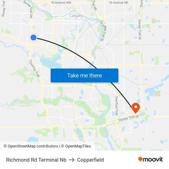 Richmond Rd Terminal Nb to Copperfield map