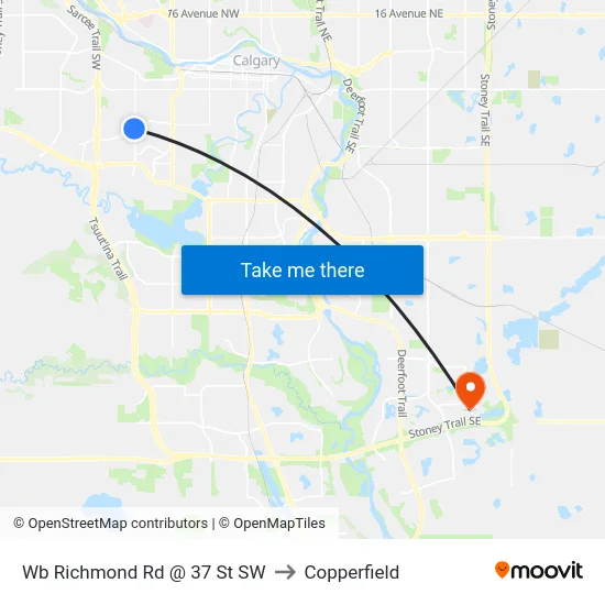 Wb Richmond Rd @ 37 St SW to Copperfield map