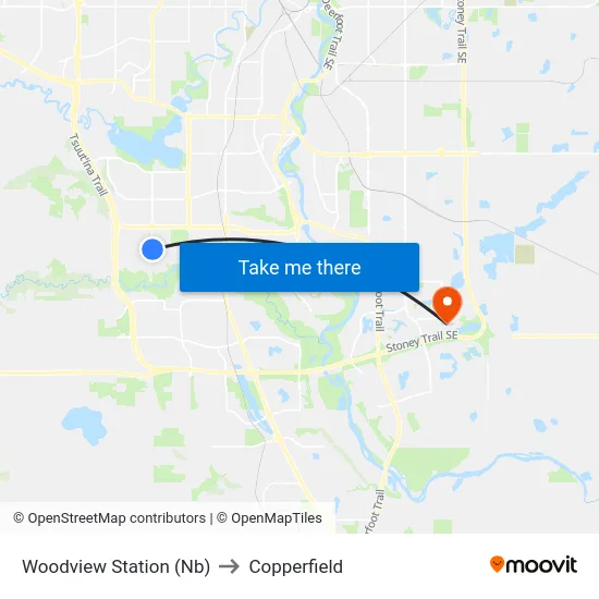 Woodview Station (Nb) to Copperfield map